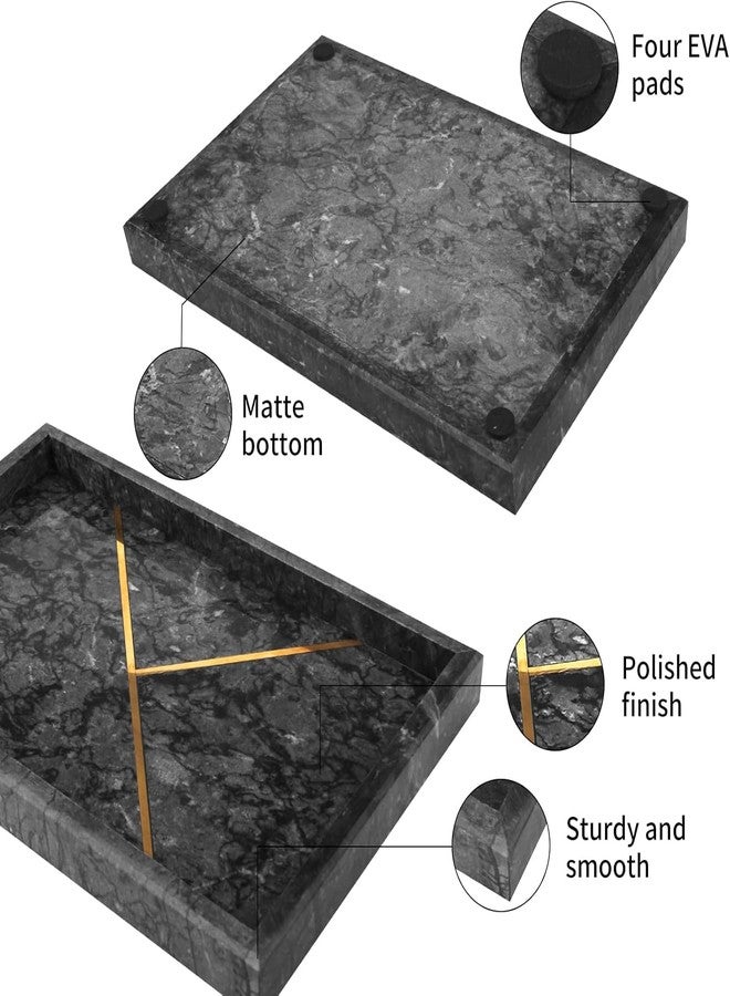 DECORAGE Rectangular Marble Tray with Gold Stripe | Sturdy Vanity Trays for Bathroom Countertop, Candle, Jewelry and Skincare Organizer | Elegant Decorative Storage | Set of 2 (Green and Black) - Image 5